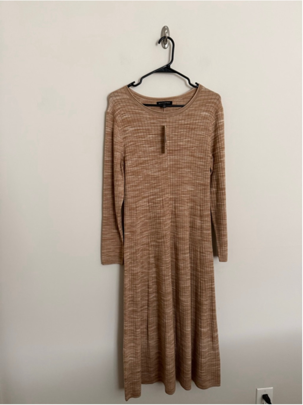 Banana Republic Ribbed Knit Midi Dress Petite L NWT Neutral Taupe Minimalist - Picture 9 of 12